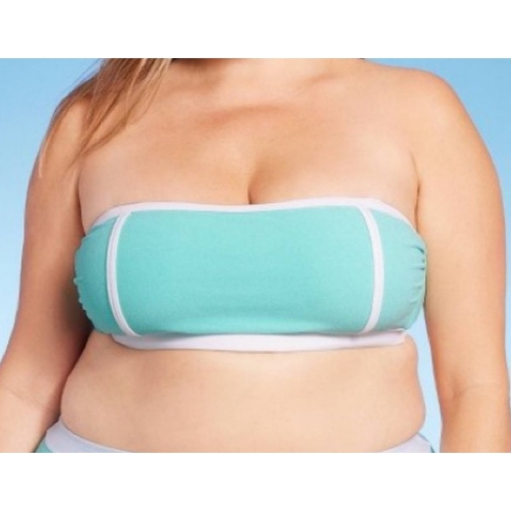 Kona Sol Terry Textured Bandeau Bikini top Turquoise Size fits D/DD